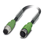 Phoenix Contact Male 8 way M12 to Female 8 way M12 Sensor Actuator Cable, 300mm