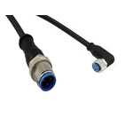 TE Connectivity Right Angle Female 3 way M8 to Straight Male 3 way M8 Sensor Actuator Cable, 1.5m