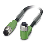 Phoenix Contact Straight Male 4 way M12 to Right Angle Female 4 way M12 Sensor Actuator Cable, 3m