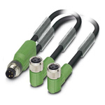 Phoenix Contact Male 3 way M8 to Female 3 way M8 x 2 Sensor Actuator Cable, 1.5m