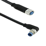 TE Connectivity Right Angle Female 4 way M12 to Straight Male 4 way M12 Sensor Actuator Cable, 1.5m