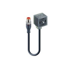 Lumberg Automation Straight Male 3 way M12 to Right Angle Female 4 way Valve Connector Cordset, 2m