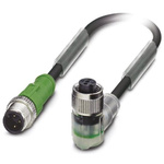 Phoenix Contact Right Angle Female 3 way M12 to Straight Male 3 way M12 Sensor Actuator Cable, 600mm