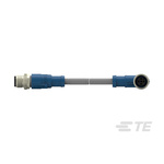 TE Connectivity Right Angle Female; Male 4 way M12 to Straight 4 way M12 Sensor Actuator Cable, 5m