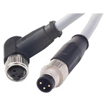 HARTING Right Angle Female 3 way M8 to Straight Male 3 way M8 Sensor Actuator Cable, 1m