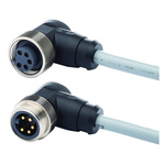 Harting Right Angle Female 4 way 7/8 in Circular to Right Angle Male 4 way 7/8 in Circular Sensor Actuator Cable, 600mm