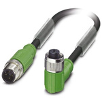 Phoenix Contact Right Angle Female 4 way M12 to Straight Male 4 way M12 Sensor Actuator Cable, 600mm