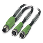 Phoenix Contact Male 3 way M8 to Female 3 way M8 x 2 Sensor Actuator Cable, 1.5m