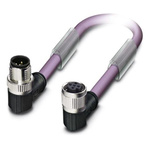 Phoenix Contact Right Angle Female 2 way M12 to Right Angle Male 2 way M12 Bus Cable, 300mm