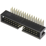 Amphenol T821 Series Right Angle Through Hole PCB Header, 30 Contact(s), 2.54mm Pitch, 2 Row(s), Shrouded