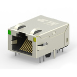 TE Connectivity 1-2301994 Series Female RJ45 Connector, PCB Mount, Cat6, Nickel Plated Brass Shield