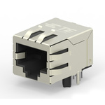 TE Connectivity 2031994 Series Female RJ45 Connector, PCB Mount, Cat6, Nickel Plated Brass Shield