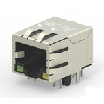 TE Connectivity 2031994 Series Female RJ45 Connector, PCB Mount, Cat6, Nickel Plated Brass Shield