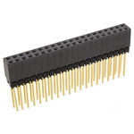 Samtec ESQ Series Straight Through Hole Mount PCB Socket, 40-Contact, 2-Row, 2.54mm Pitch, Solder Termination