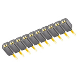 Samtec SLW Series Straight Through Hole Mount PCB Socket, 10-Contact, 1-Row, 2.54mm Pitch, Solder Termination