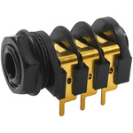 RS PRO Jack Connector 6.35 mm Panel Mount Stereo Socket, 3Pole 5A