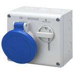 RS PRO Switchable IP44 Industrial Interlock Socket 2P+E, Earthing Position 6h, 32A, 250 V