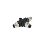 Bulgin Tee Male Pole M12 Plug to 4 Pole M12 Plug Adapter