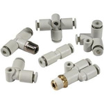 SMC Threaded-to-Tube Tee Connector Push In 6 mm x Push In 6 mm x M5 1 MPa