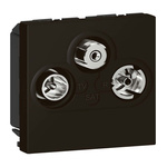 R, SAT, TV Black Female 3 Outlet Socket, Wall Mount