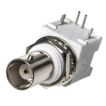Amphenol RF, jack PCB Mount BNC Connector, 50Ω, Through Hole Termination, Right Angle Body