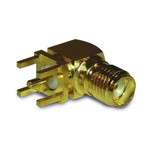Amphenol RF SMA Series, jack Through Hole SMA Connector, 50Ω, Solder Termination, Right Angle Body