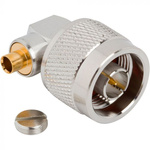 Amphenol RF Plug Cable Mount N Connector, Solder Termination, Right Angle Body