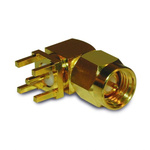 Amphenol RF Plug Through Hole SMA Connector, Solder Termination, Right Angle Body