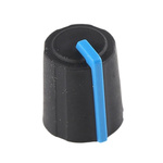 Sifam Potentiometer Knob, Push-On Type, 11.5mm Knob Diameter, Black, Splined Shaft Type, 6mm Shaft