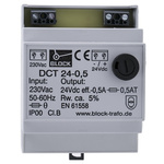 Block DCT Linear DIN Rail Panel Mount Power Supply 230V ac Input Voltage, 24V dc Output Voltage, 500mA Output Current,