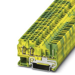 Phoenix Contact ST 2.5-TWIN/ 1P-PE Series Green/Yellow DIN Rail Terminal Block, Single-Level, Spring Clamp Termination