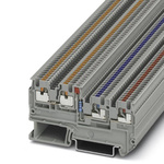 Phoenix Contact PTIO 1.5/S/3-LED 24 RD Series Grey DIN Rail Terminal Block, 1.5mm², Triple-Level, Push In Termination