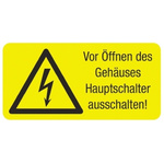 Idento Self-Adhesive Vor Öffnen des Gehäuses Hauptschalter ausschalten! Hazard Warning Sign (German)