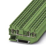 Phoenix Contact ST 2.5-QUATTRO GN Series Green DIN Rail Terminal Block, Single-Level, Spring Clamp Termination