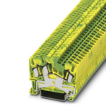 Phoenix Contact STS 2.5-TWIN-PE Series Green/Yellow DIN Rail Terminal Block, Single-Level, Spring Clamp Termination