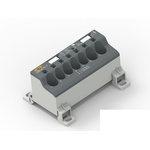 Distribution Block, 7 Way, 1.5 → 25mm², 85A, 1 kV, Black, Grey