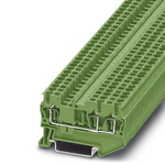 Phoenix Contact ST 2.5-TWIN GN Series Green DIN Rail Terminal Block, Single-Level, Spring Clamp Termination