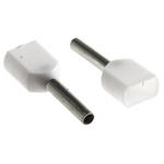 TE Connectivity Insulated Crimp Bootlace Ferrule, 8mm Pin Length, 1.4mm Pin Diameter, 2 x 0.5mm² Wire Size, White