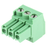TE Connectivity 3.5mm Pitch 3 Way Right Angle Pluggable Terminal Block, Plug, Cable Mount, Screw Termination