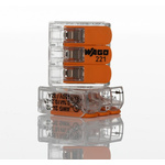 Wago 221 Series Lever Connector, 3-Way, 32A, 24 → 12 AWG Wire, Cage Clamp Termination