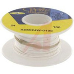 Wire; 100ft 24AWG silver plated copper; white Kynar insulated; low strip force