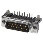 TE Connectivity Amplimite HD-20 15 Way Right Angle Through Hole D-sub Connector Plug, 2.74mm Pitch, with 4-40 UNC