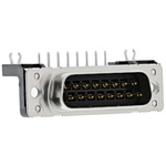 Harting 15 Way Right Angle Through Hole D-sub Connector Plug, 2.74mm Pitch, with Boardlocks, M3 Threaded Inserts