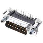 TE Connectivity Amplimite HD-20 15 Way Right Angle Through Hole D-sub Connector Plug, 2.74mm Pitch, with 4-40 UNC