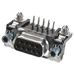 TE Connectivity Amplimite HD-20 9 Way Right Angle Through Hole D-sub Connector Socket, 2.74mm Pitch, with 4-40 UNC