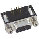 Harting 26 Way Right Angle Through Hole D-sub Connector Socket, 2.29mm Pitch, with 4-40 UNC Female Screwlocks,