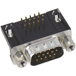 HARTING 15 Way Right Angle Through Hole D-sub Connector Plug, 2.29mm Pitch, with 4-40 UNC Female Screwlocks, Boardlocks