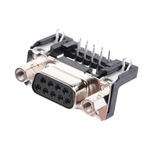 Harting 9 Way Right Angle Through Hole D-sub Connector Socket, 2.74mm Pitch, with 4-40 UNC Female Screwlocks, Boardlocks