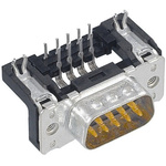 Harting 15 Way Right Angle Through Hole D-sub Connector Plug, 2.74mm Pitch, with 4-40 UNC Threaded Inserts, Boardlocks