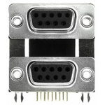 Norcomp 189 9 Way Right Angle Through Hole D-sub Connector Female/Female, 2.769mm Pitch, with 4-40 Hex Standoff, Fork